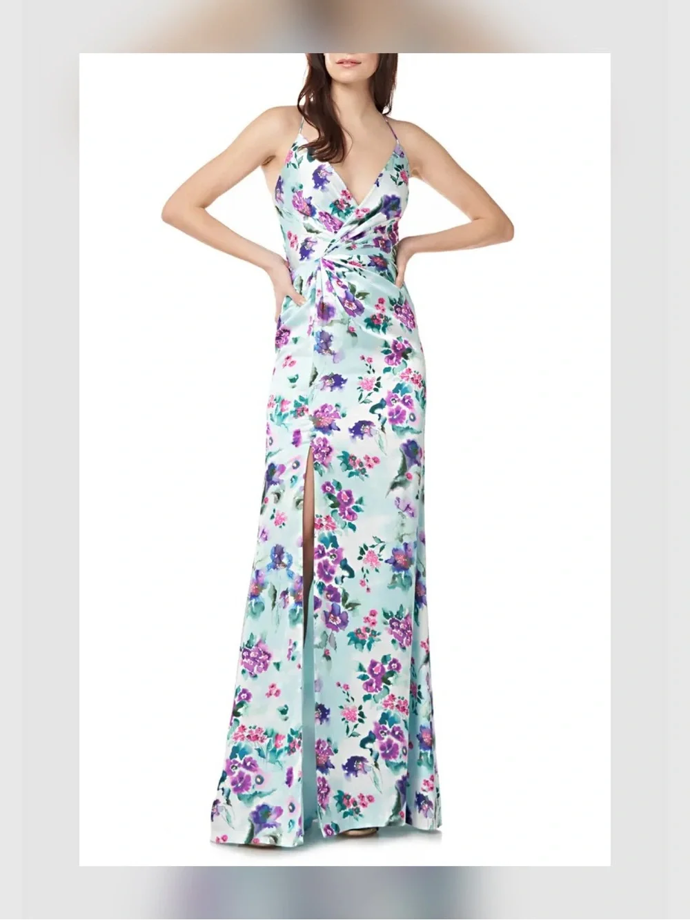 LOVE by Theia Watercolor Floral Strappy Back Gown
